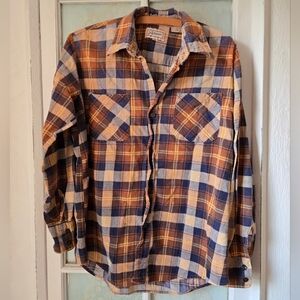 Palermo Navy Brown Plaid Button-Up Flannel Shirt – Size 15.5